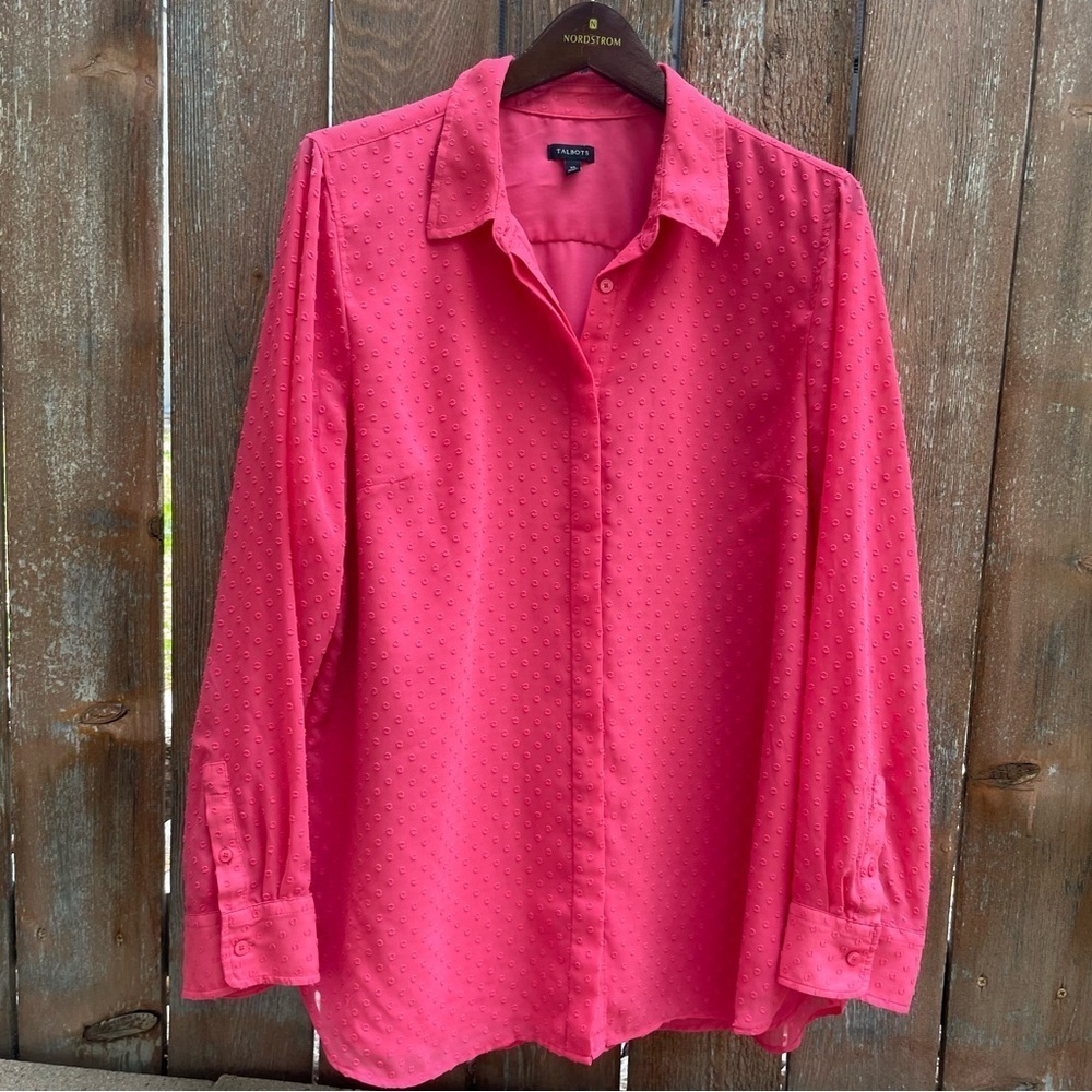 TALBOTS Women’s Pink Polka Dot Button Down Long Sleeve Shirt Size XL